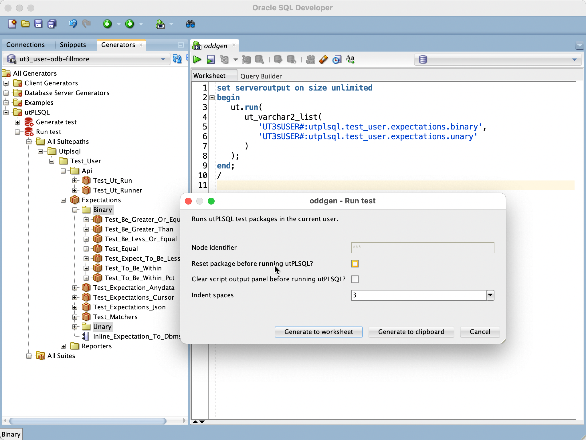 Generate utPLSQL test